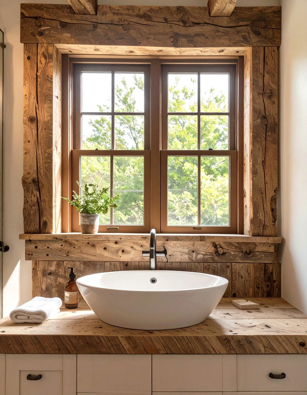 The Reclaimed Barn Wood Frame - 30 bathroom window ideas