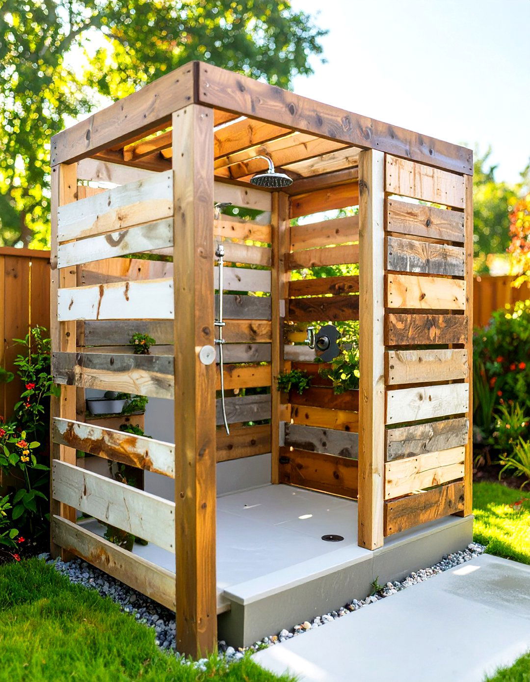 The Reclaimed Pallet Wood Enclosure - 30 backyard outdoor shower ideas