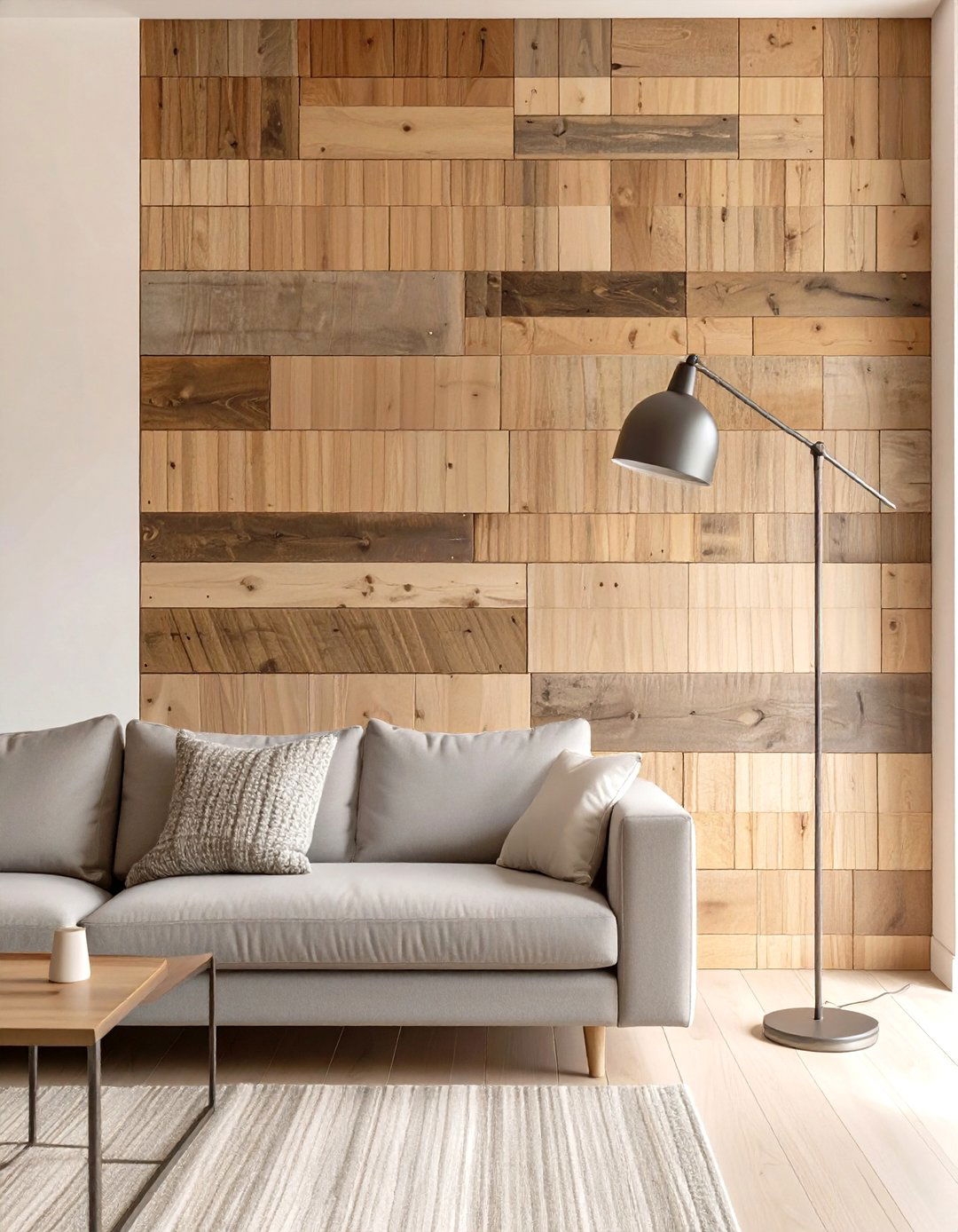 The Reclaimed Wood Accent Wall - 30 modern farmhouse living room ideas