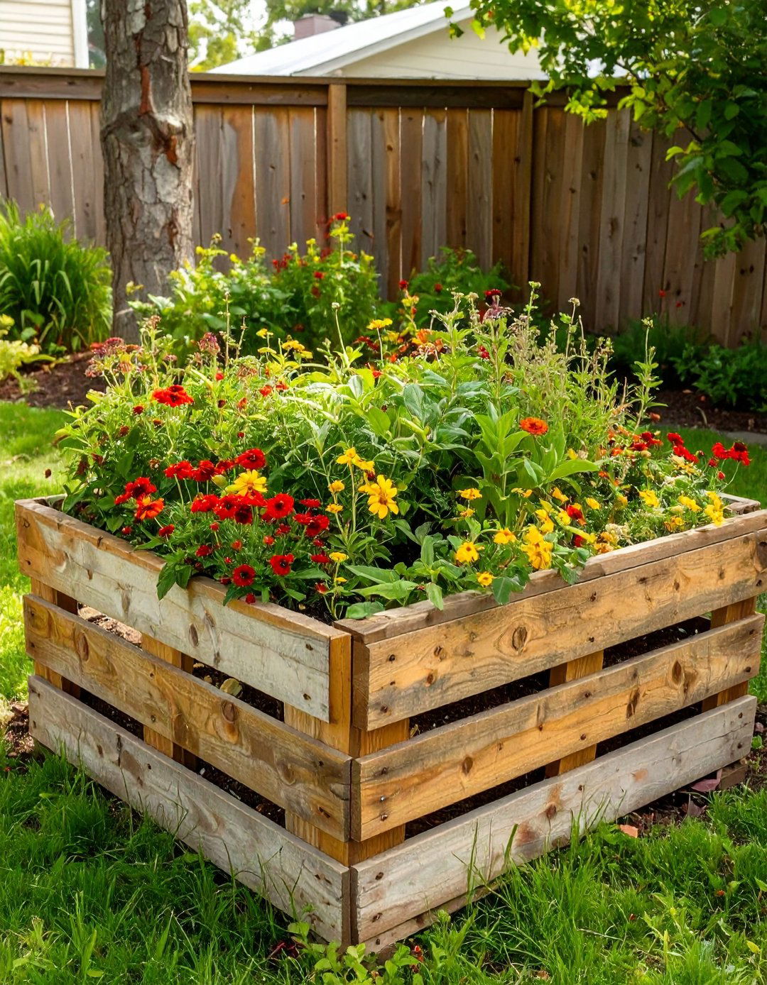 The Reclaimed Wood Raised Bed - 30 budget cheap simple front yard landscaping ideas