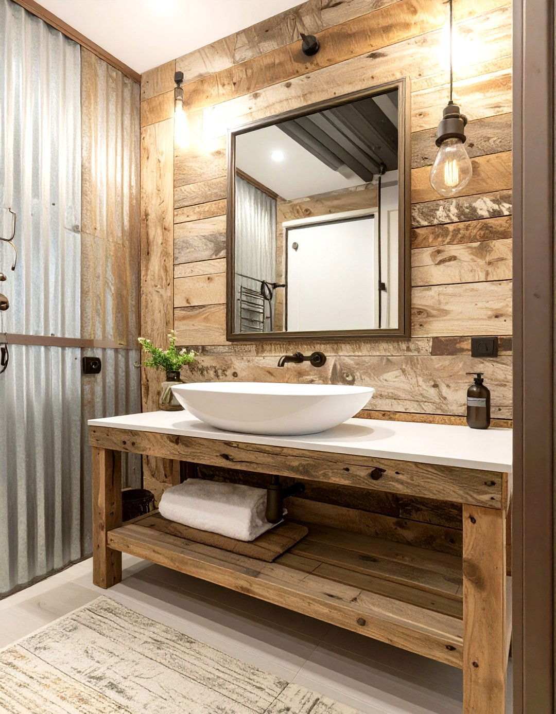 The Reclaimed Wood and Metal Bathroom - 30 industrial bathroom ideas