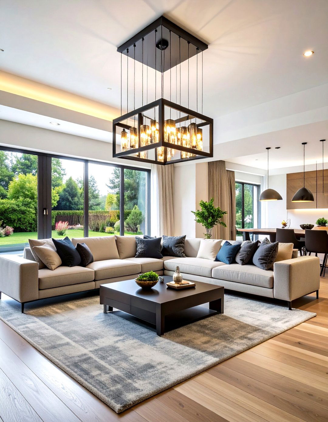 The Rectangular Box Chandelier - 30 living room chandelier ideas