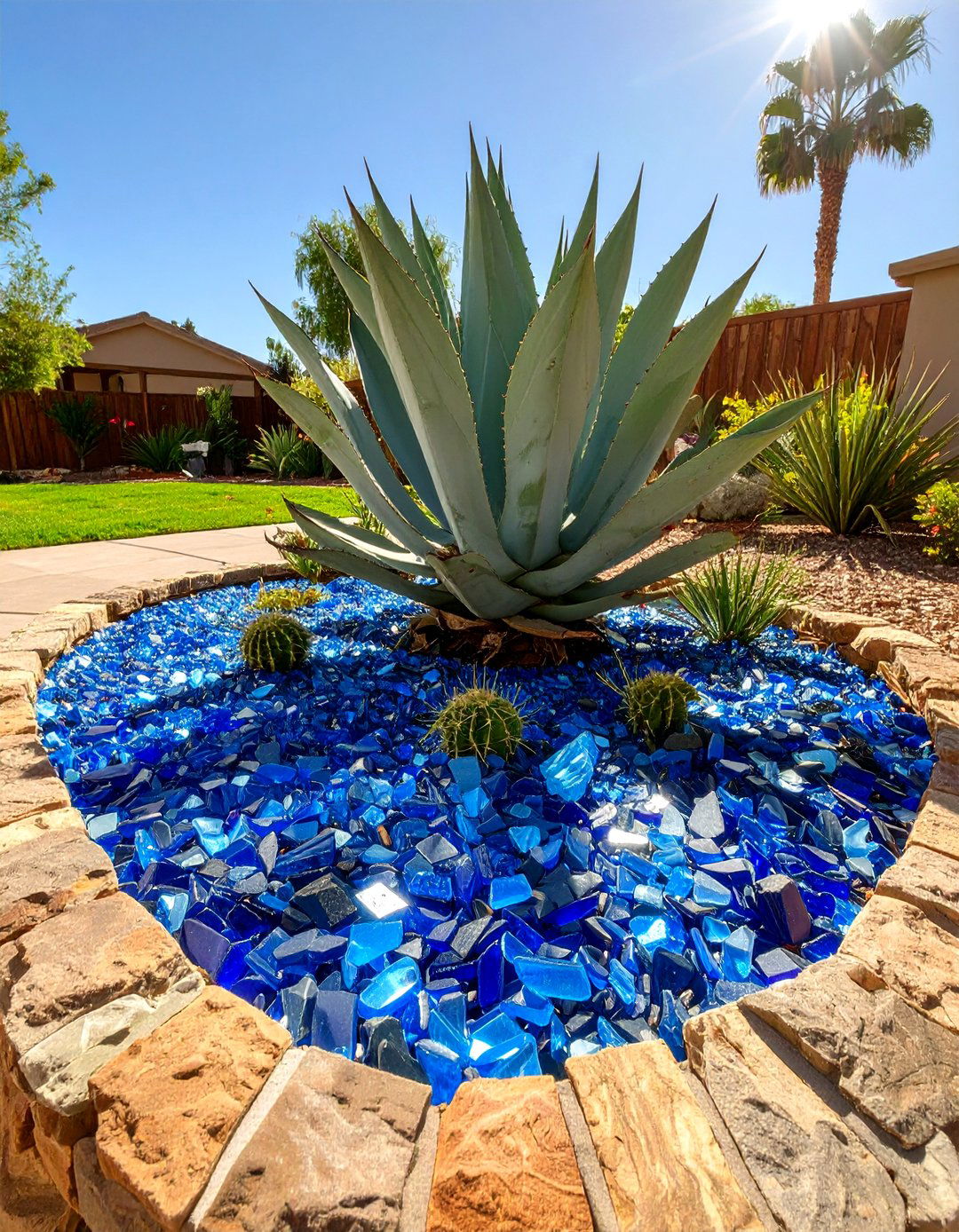 The Recycled Glass Mulch Garden Bed - 30 arizona backyard ideas on a budget