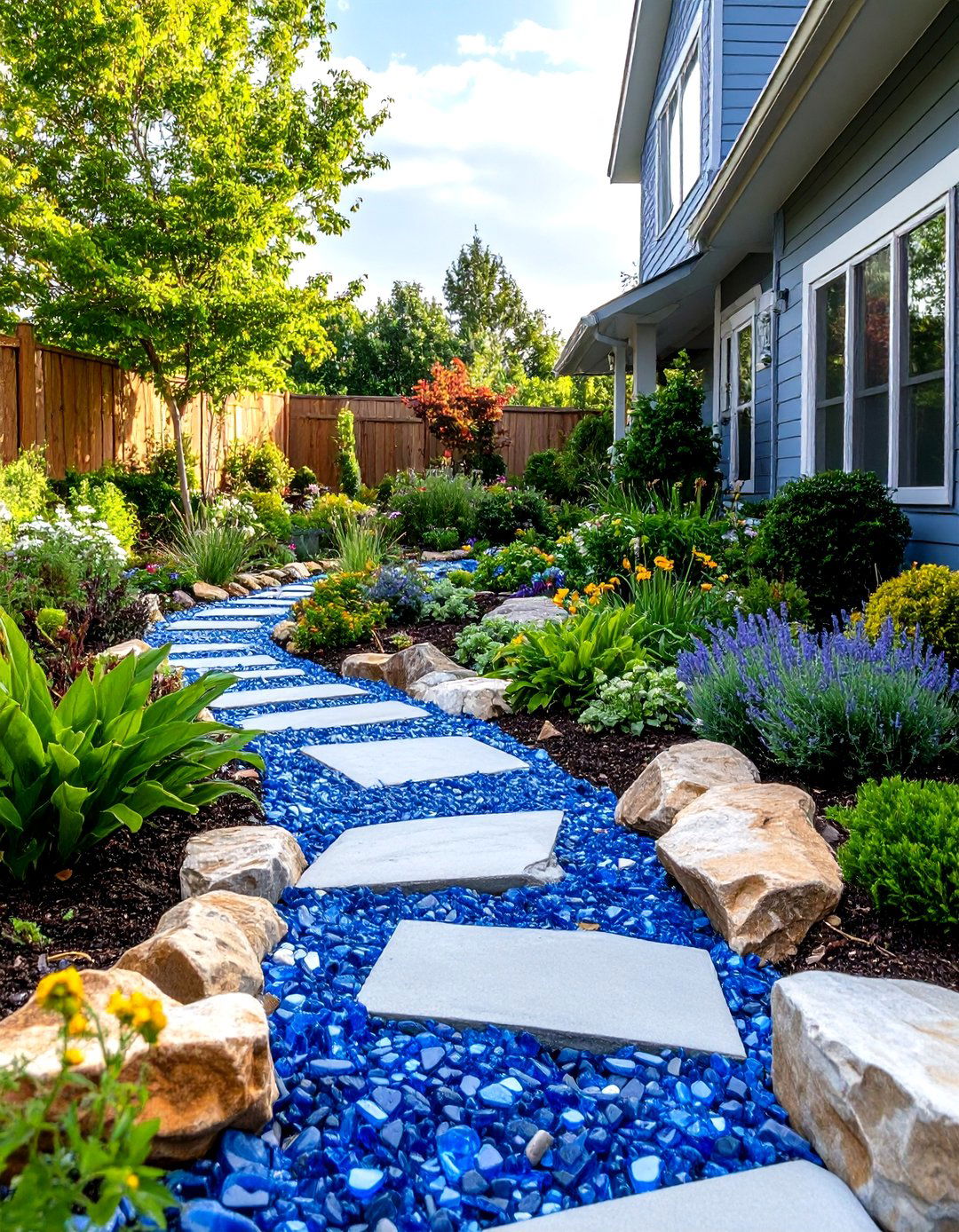 The Recycled Materials Rock Garden - 30 front yard landscaping ideas with rocks no grass