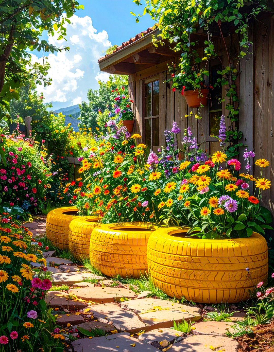 The Recycled Tire Garden Border - 30 low cost garden fence designs