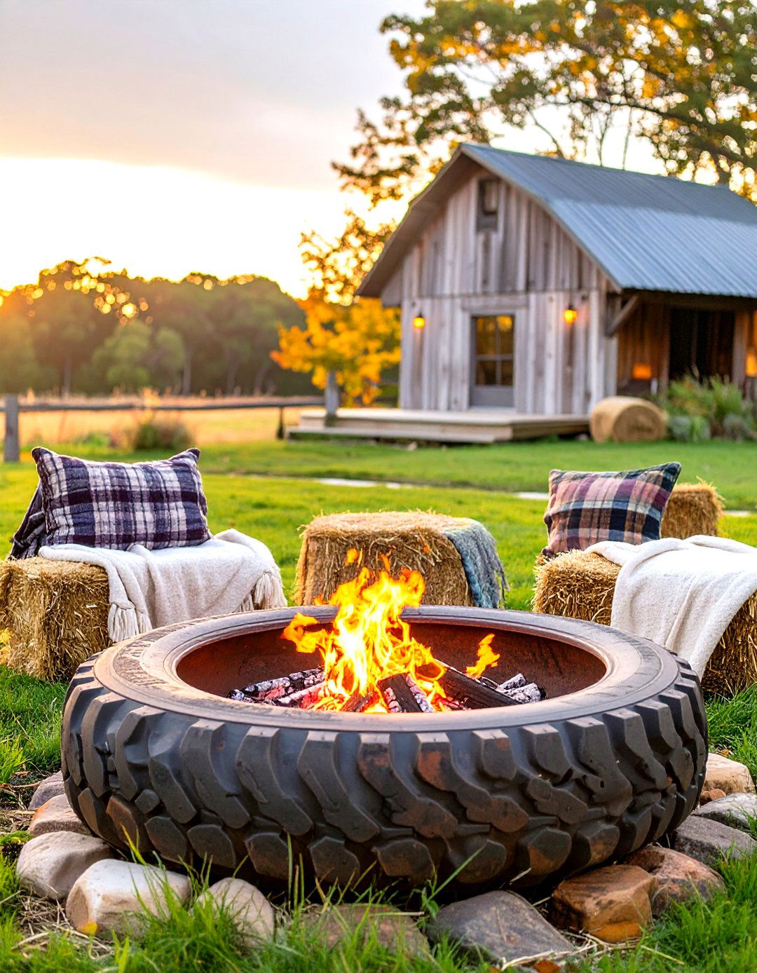 The Recycled Tractor Rim Fire Pit - 30 country backyard rustic fire pit ideas