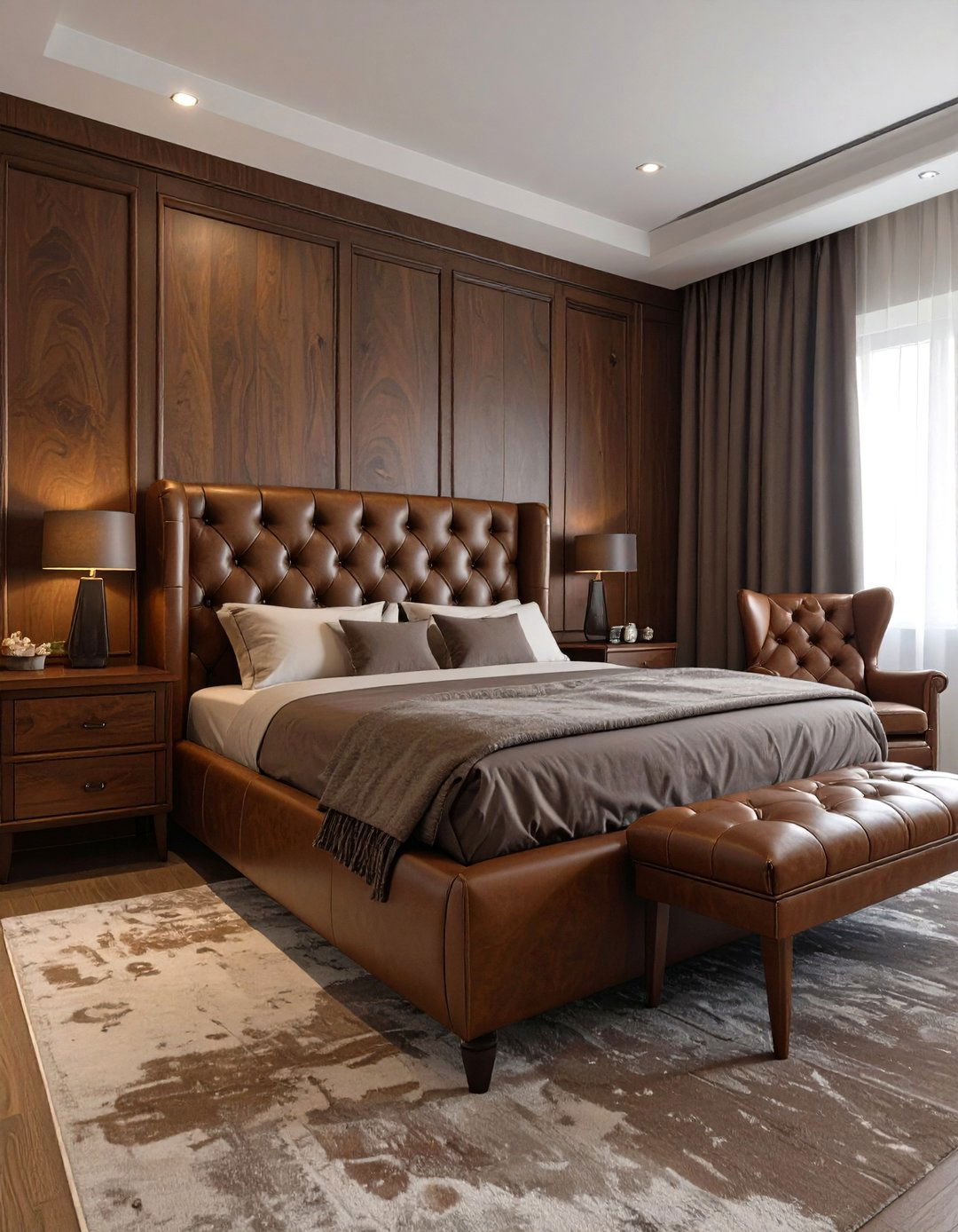 The Refined Leather and Wood Bedroom - 30 masculine bedroom ideas