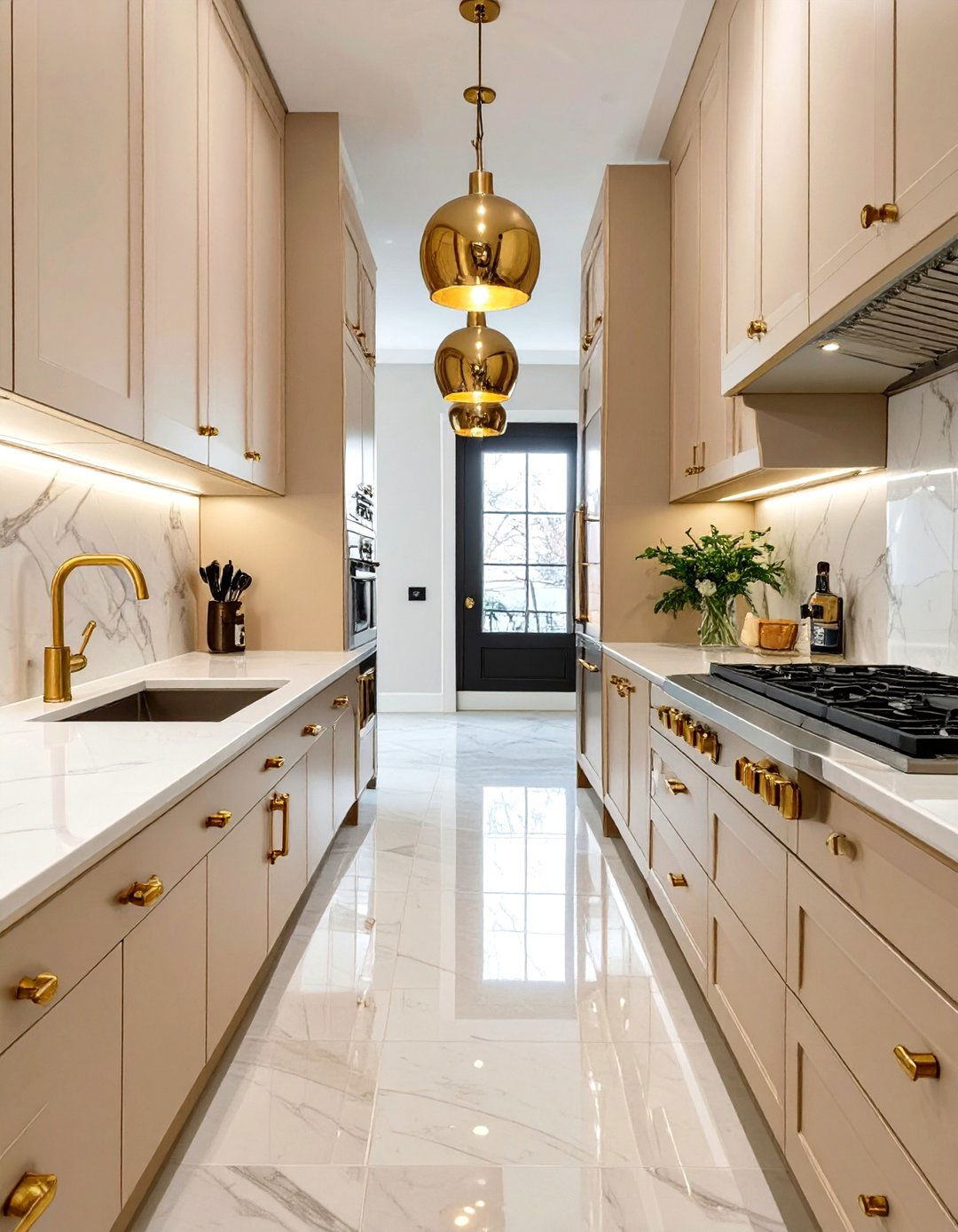 The Reflective Metal Accents Kitchen - 30 narrow kitchen ideas