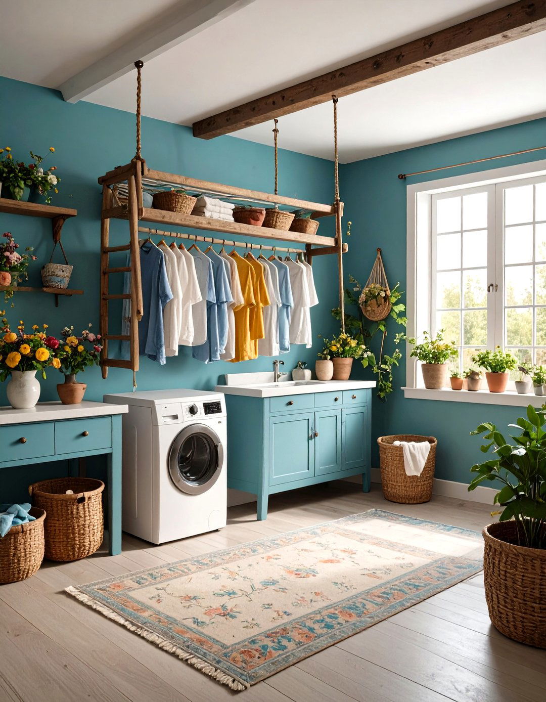 The Repurposed Antique Ladder Laundry Room Rack