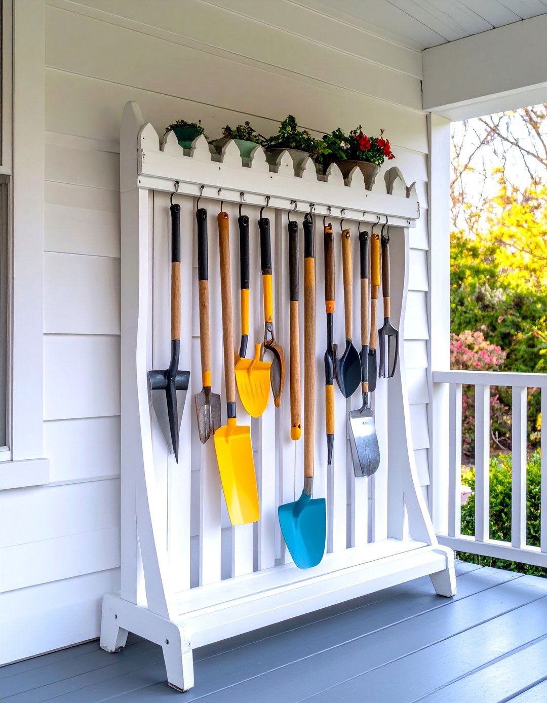 The Repurposed Coat Rack Garden Tool Stand - 30 garden tool storage ideas
