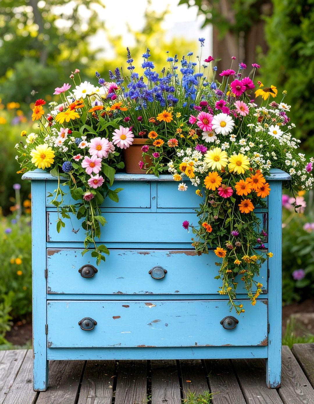 The Repurposed Furniture Planter - 30 cheap landscaping ideas