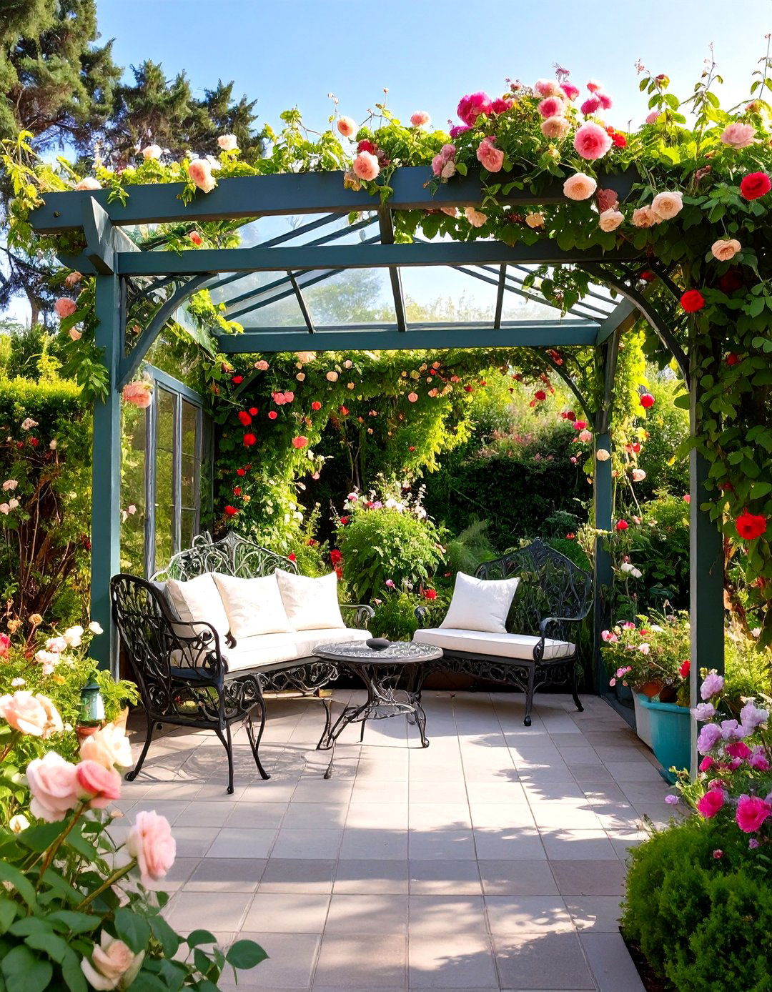 The Repurposed Greenhouse Frame Cover - 30 inexpensive covered patio ideas