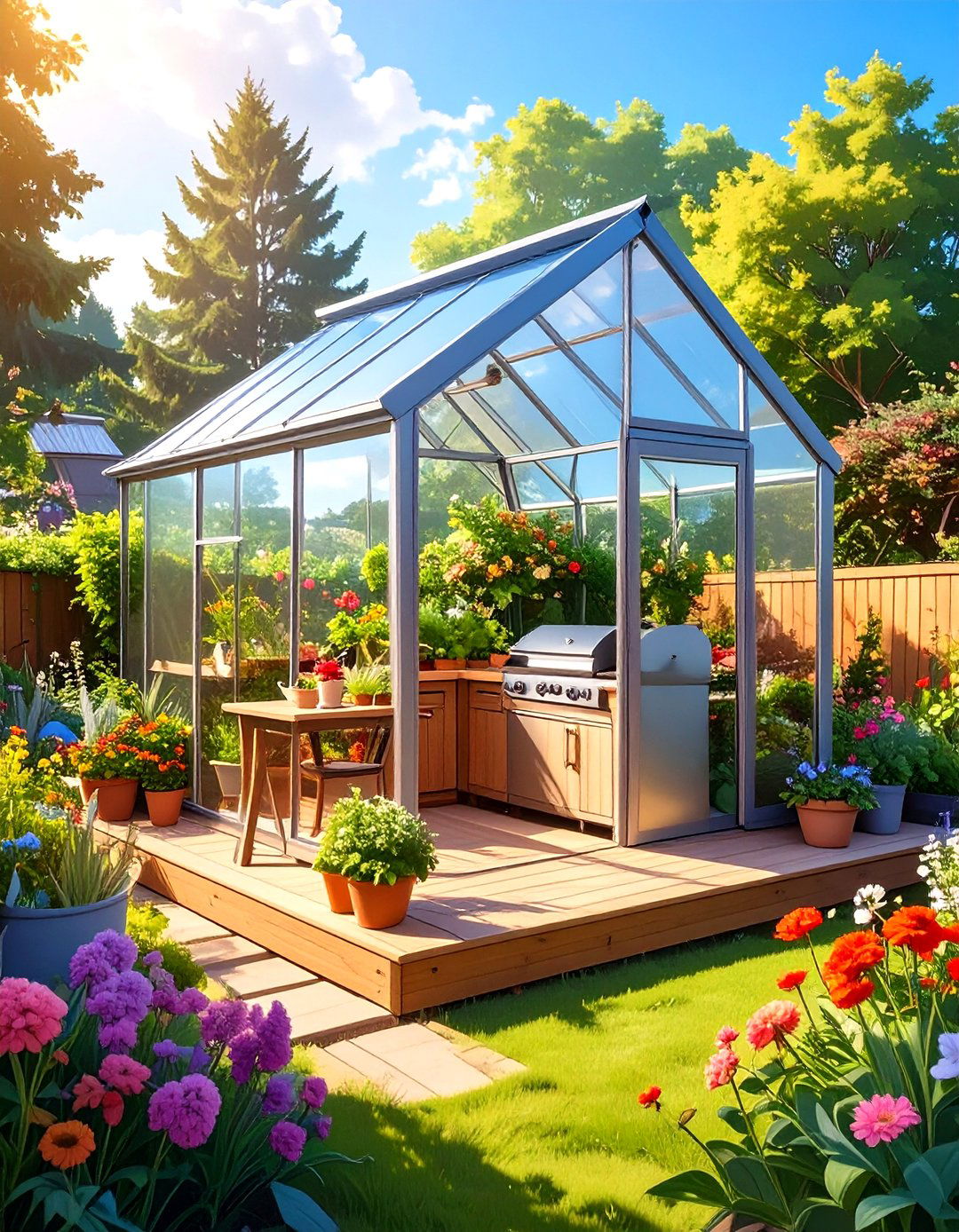 The Repurposed Greenhouse Grill House - 30 inexpensive covered outdoor kitchen ideas