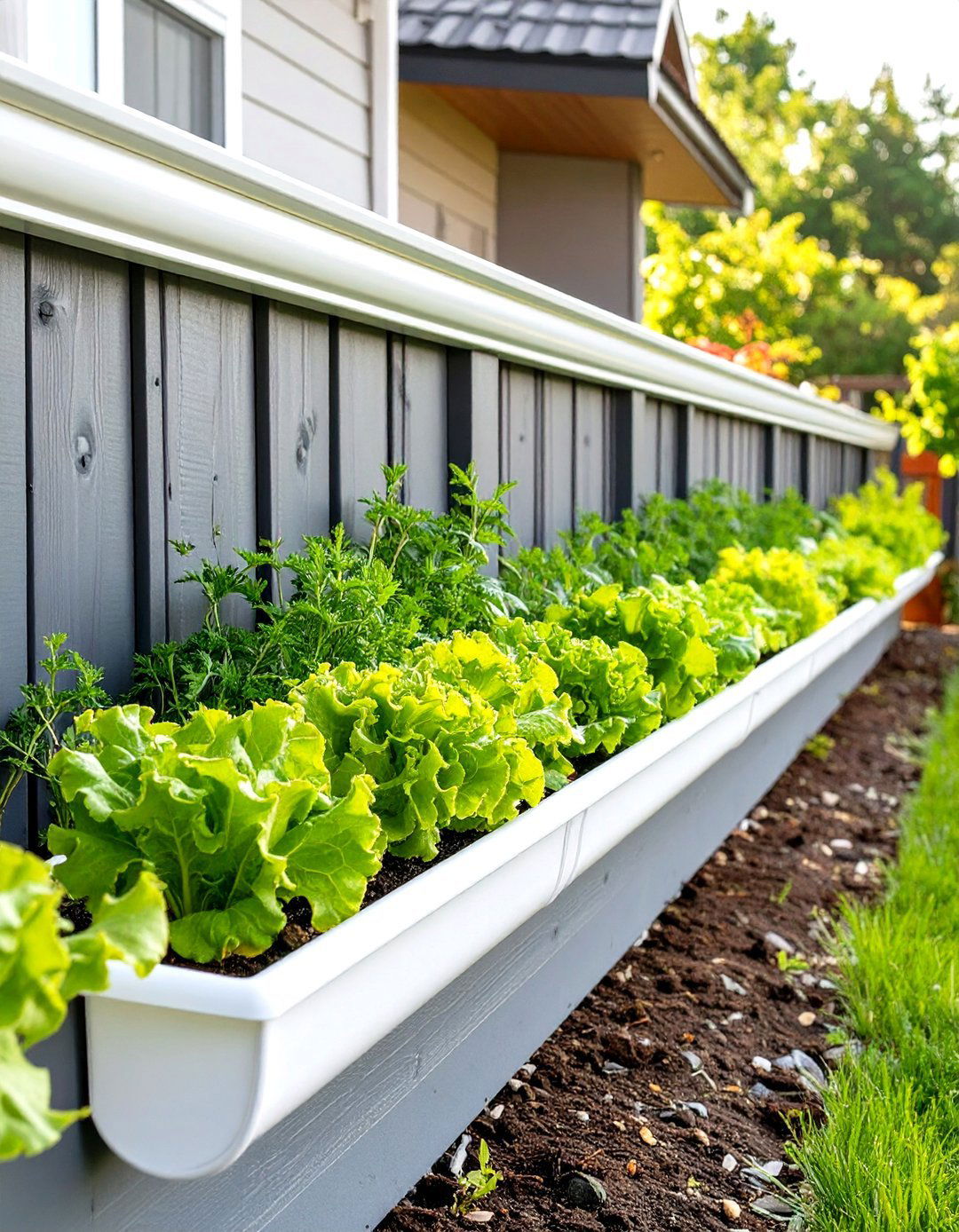 The Repurposed Gutter Garden - 30 modern backyard ideas on a budget