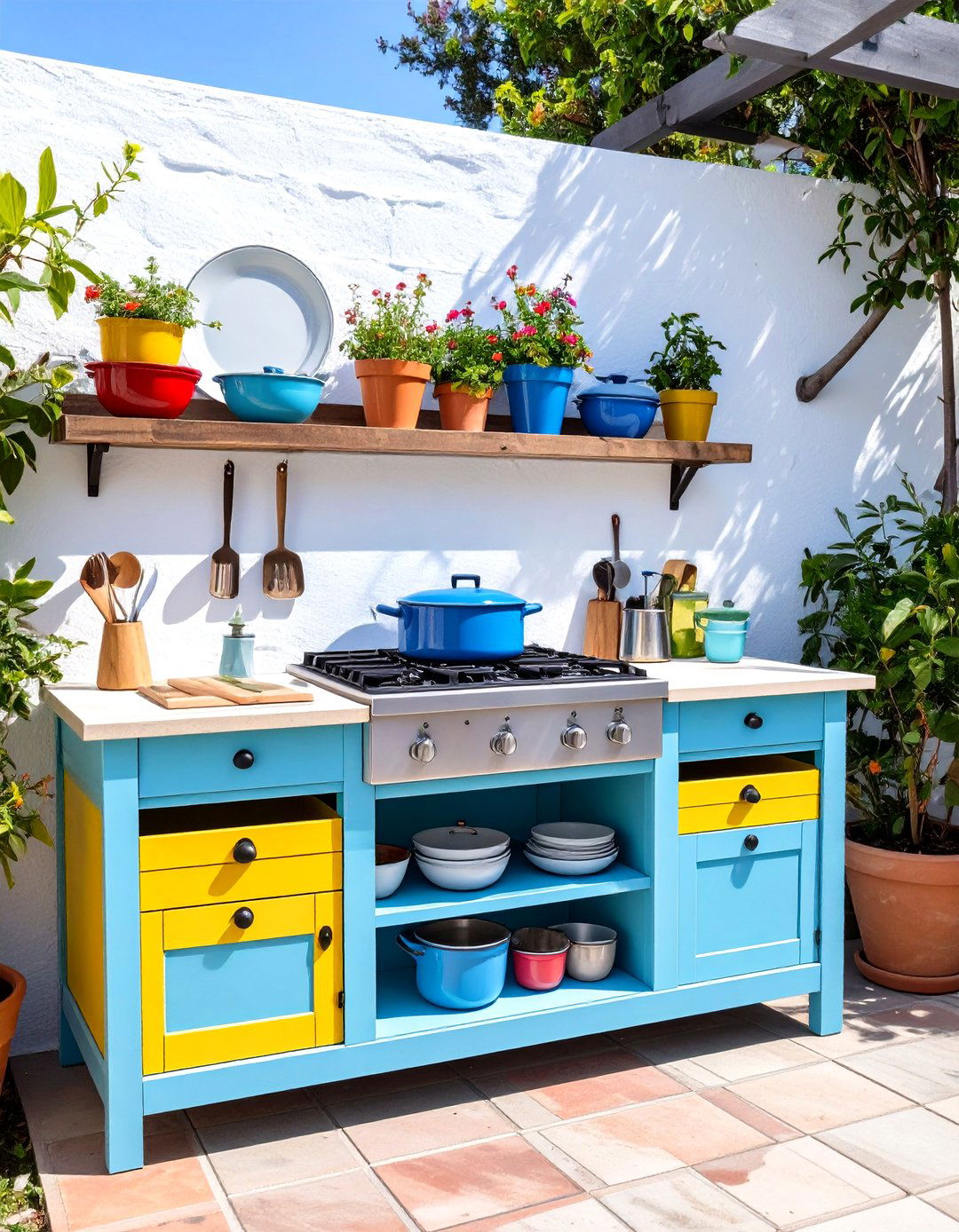 The Repurposed Potting Bench Outdoor Kitchen - 30 cheap simple outdoor kitchen ideas