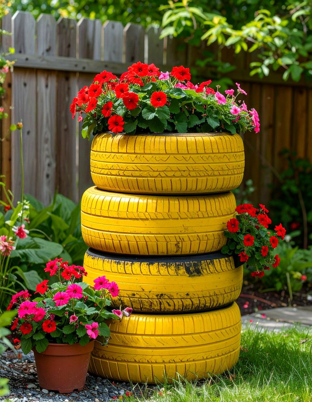 The Repurposed Tire Planter - 30 budget small backyard ideas
