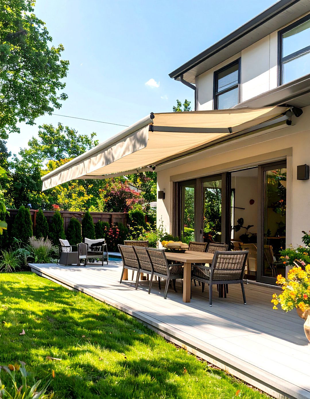 The Retractable Side Awning - 30 backyard privacy ideas