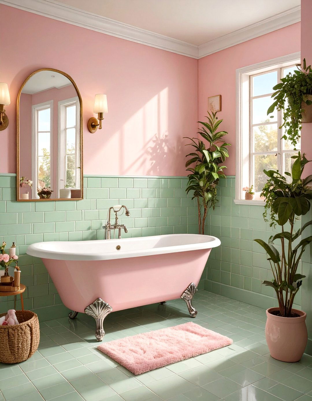 The Retro Pink and Green Bathroom - 30 bathroom decorating ideas