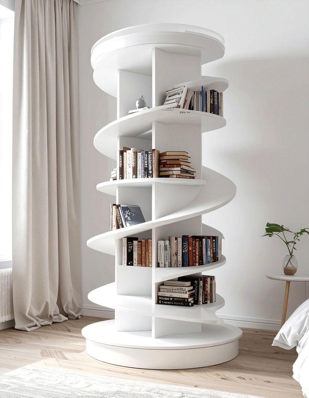 The Revolving Tower Bedroom Bookshelf - 30 bedroom bookshelf ideas