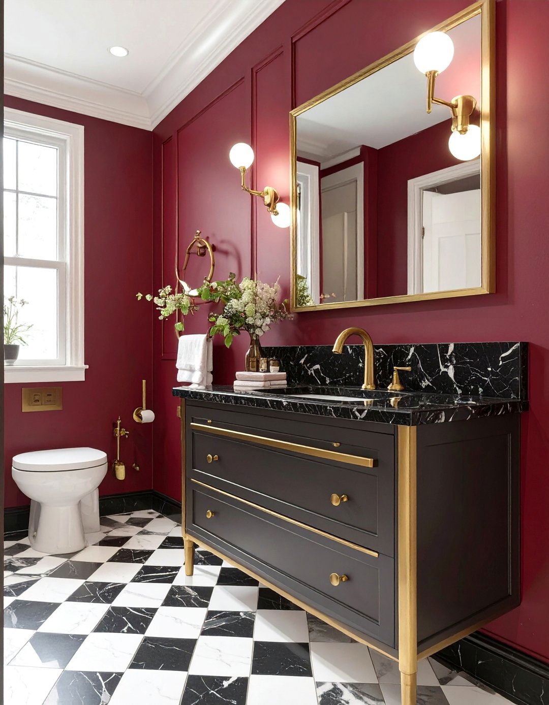 The Rich Burgundy Velvet Bathroom - 30 bathroom color ideas 2025