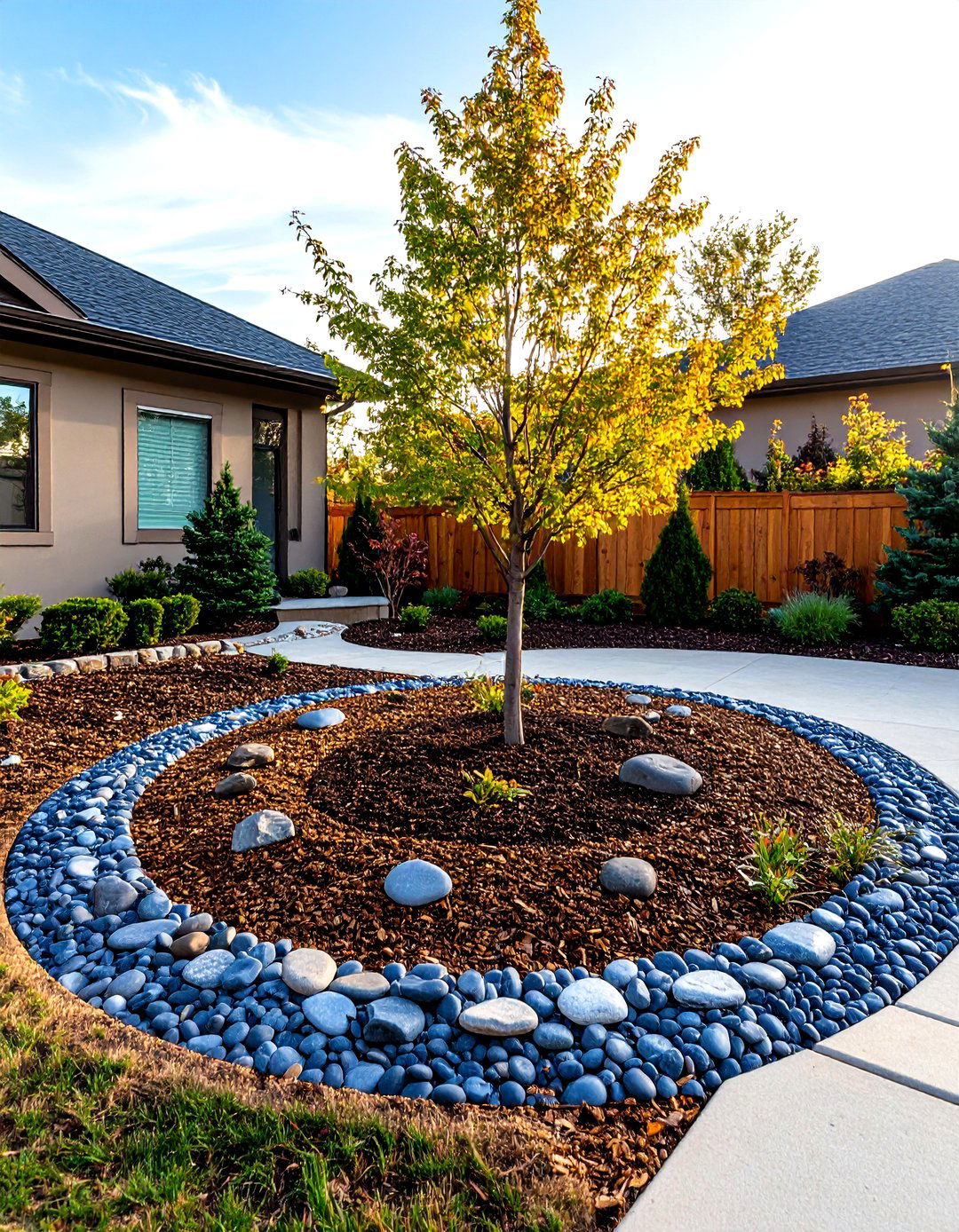 The Ring Around the Tree Design - 30 front yard landscaping ideas with rocks and mulch