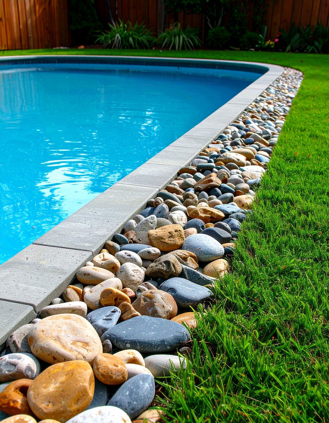 The River Rock Pool Edging - 30 affordable backyard pool ideas on a budget