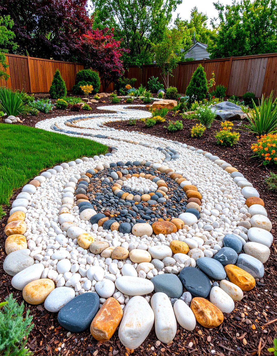 The Rock Spiral or Labyrinth - 30 front yard landscaping ideas with rocks no grass