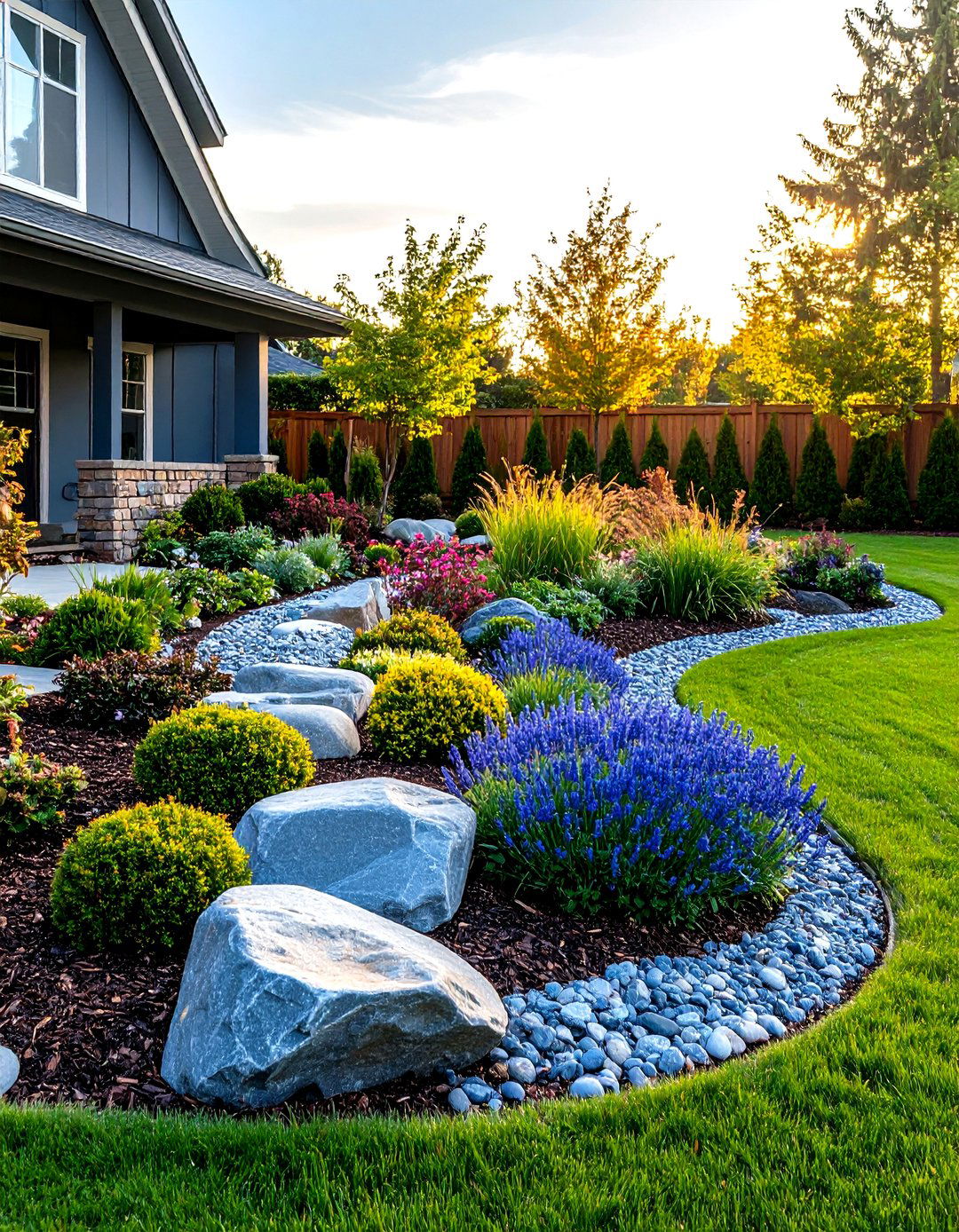 The Rock and Mulch Island Beds - 30 front yard landscaping ideas with rocks and mulch