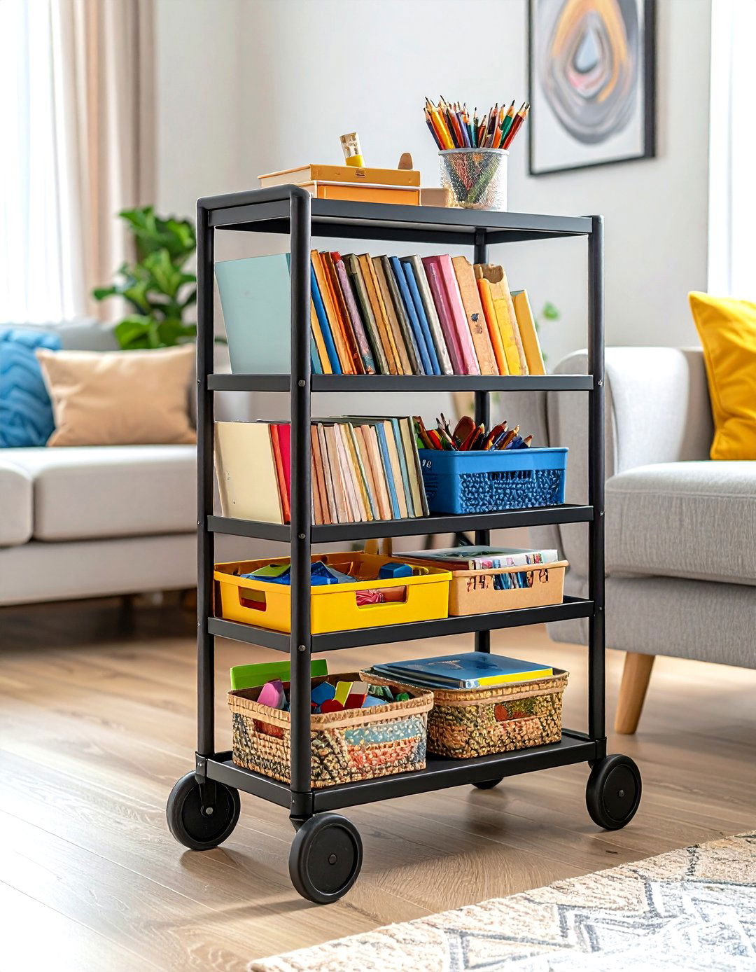 The Rolling Storage Cart - 30 living room toy storage ideas