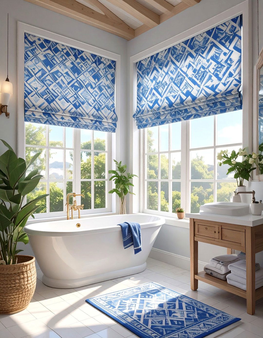 The Roman Shade in a Bold Pattern - 30 bathroom window ideas