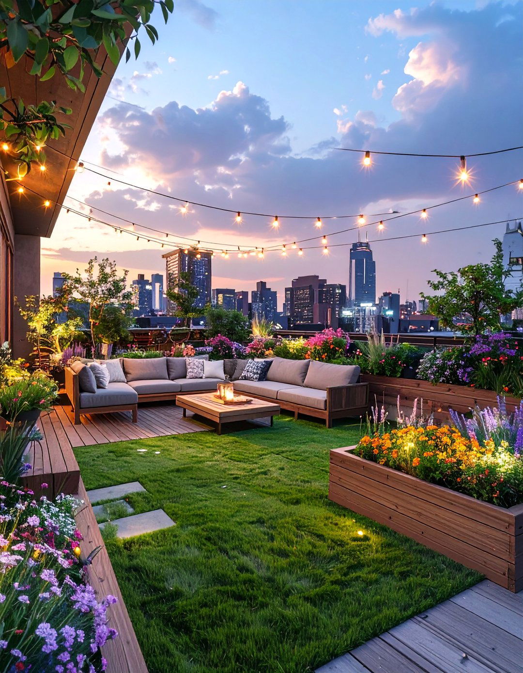 The Rooftop Garden with Synthetic Turf - 30 backyard turf ideas