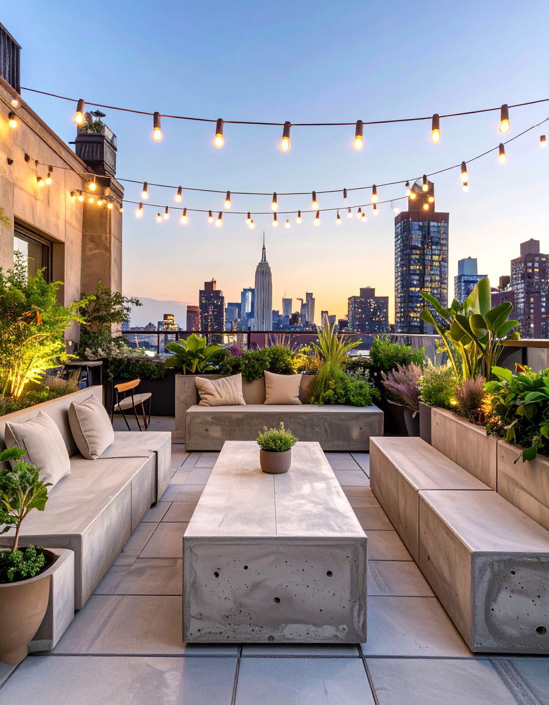 The Rooftop Terrace with Concrete Furniture - 30 brutalist interior design ideas
