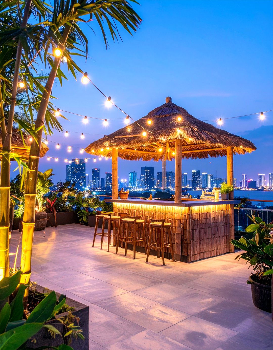 The Rooftop Tiki Terrace Bar - 30 backyard tiki bar ideas