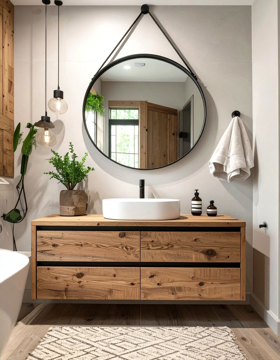 The Round Mirror Bathroom - 30 modern rustic bathroom ideas