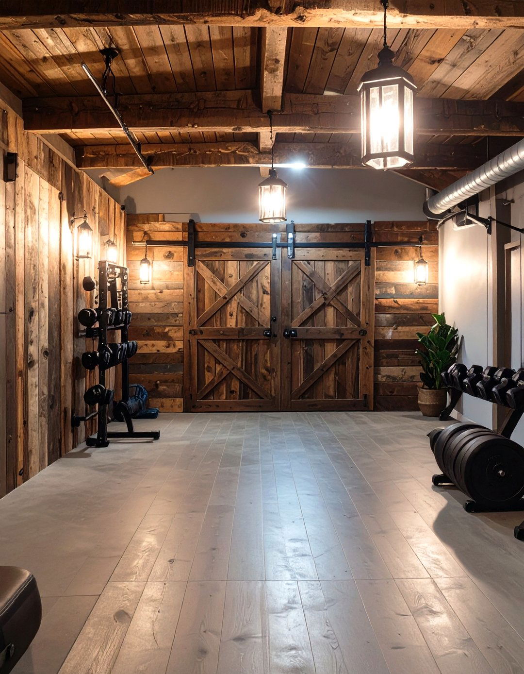 The Rustic Barn Basement Gym - 30 basement home gym ideas