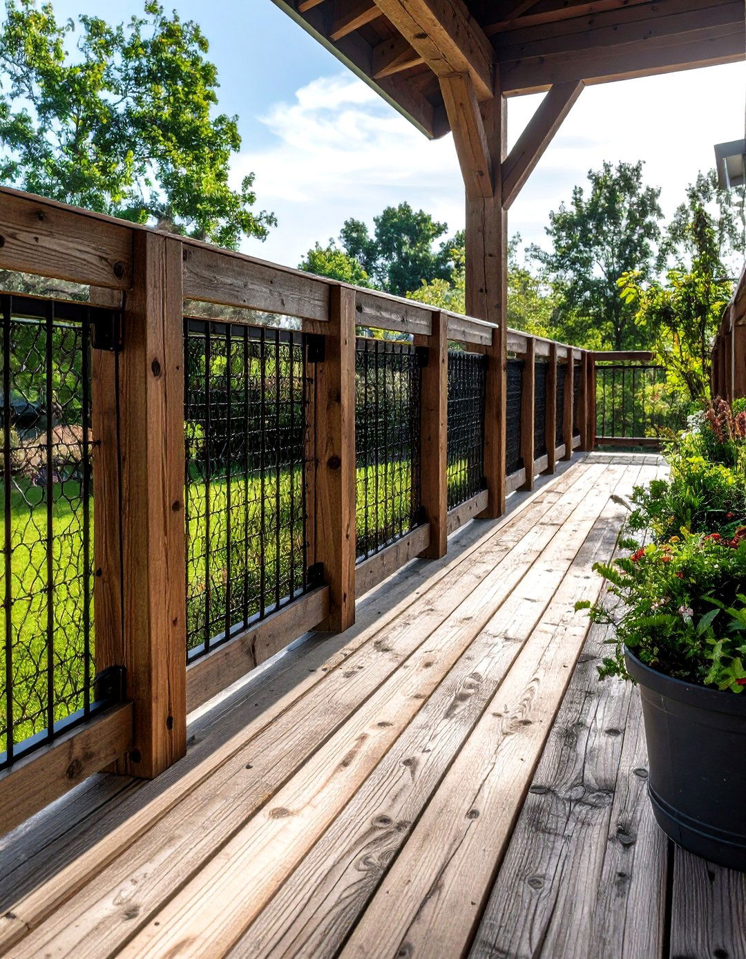 The Rustic Barn Wood Hog Wire Deck Railing - 30 hog wire deck railing ideas