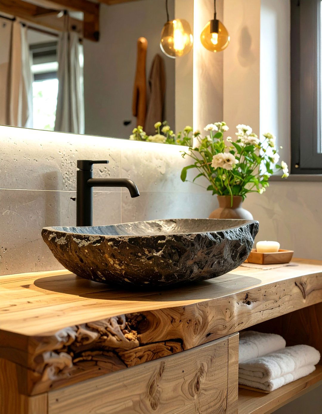 The Rustic Bathroom with a Stone Sink - 30 modern rustic interior design ideas