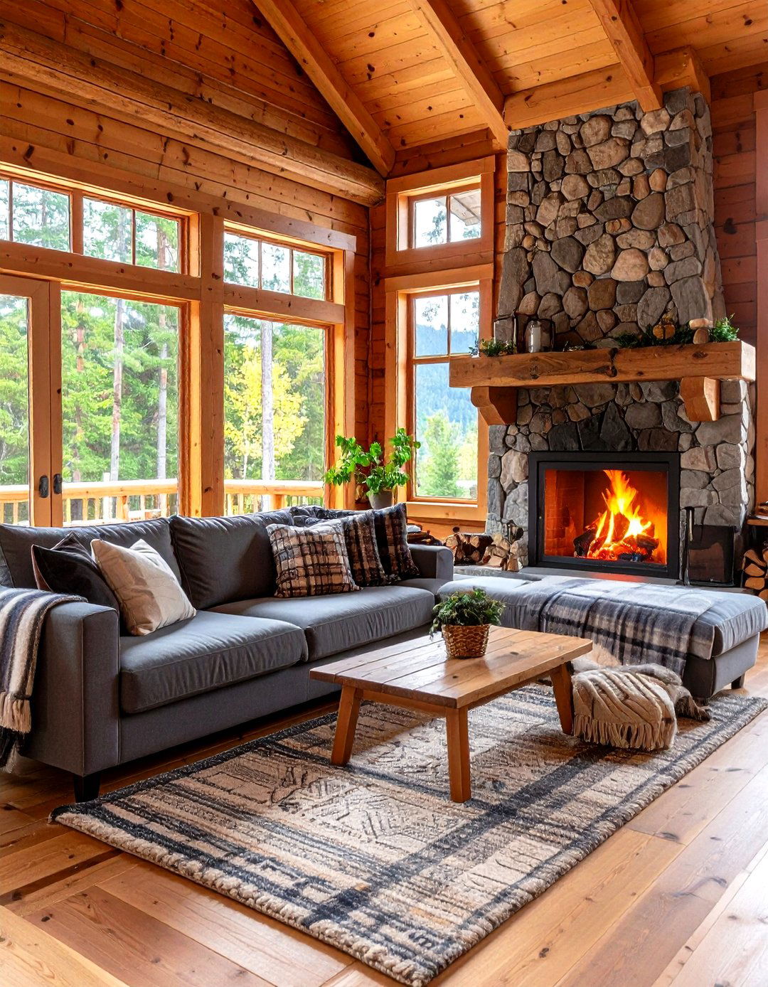 The Rustic Cabin Feel - 30 grey sofa living room ideas