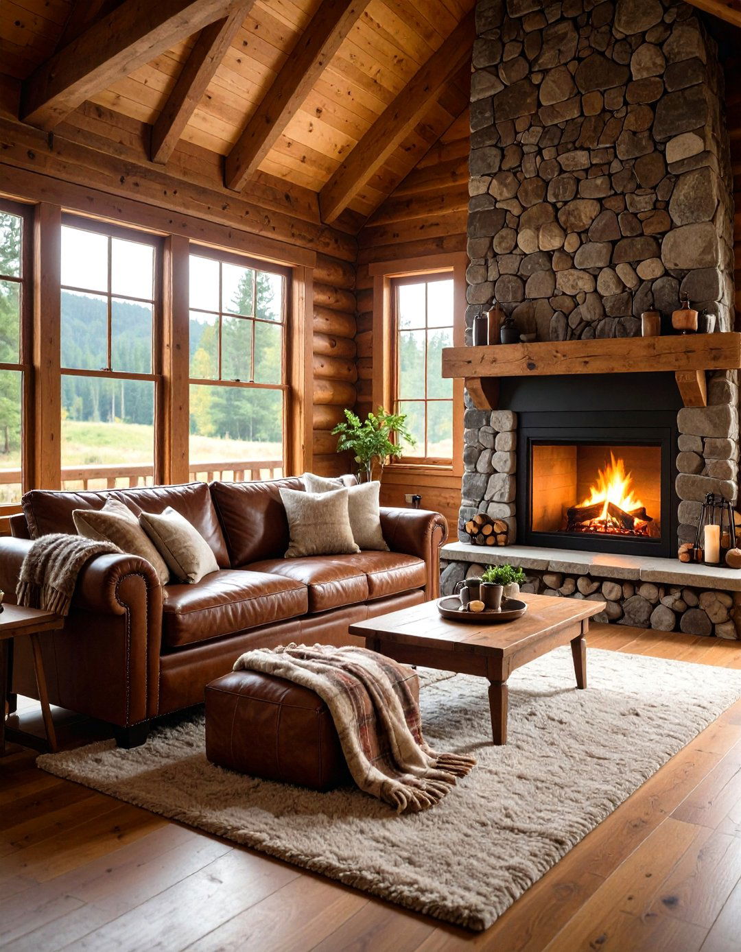The Rustic Cabin Living Room - 30 leather couch living room ideas