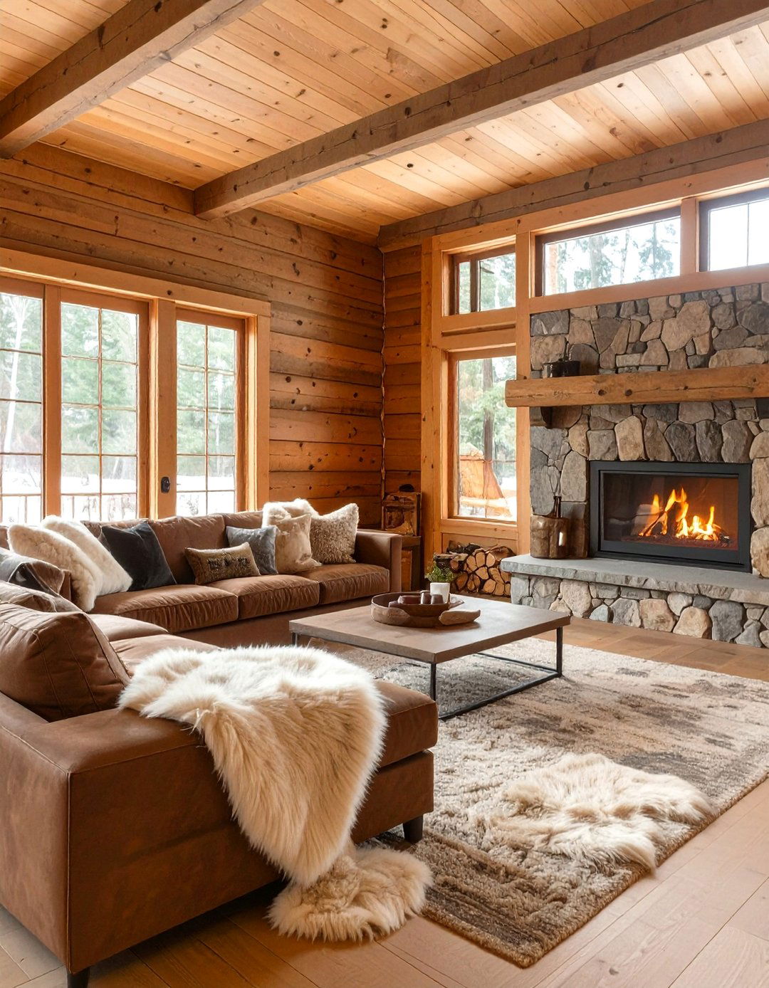 The Rustic Cabin Living Room - 30 brown couch living room ideas