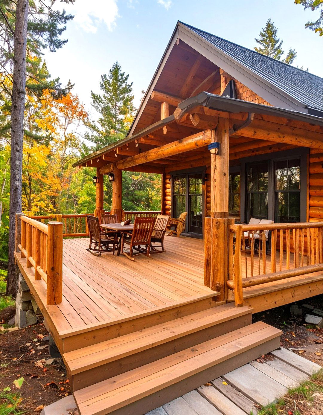 The Rustic Cabin Style Wraparound Deck - 30 free deck design software ideas
