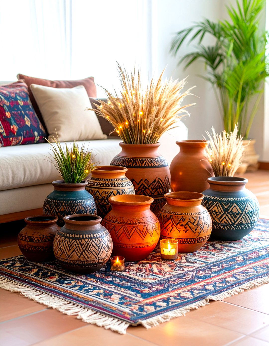 The Rustic Charm of Earthen Pots - 30 diwali decoration ideas for living room
