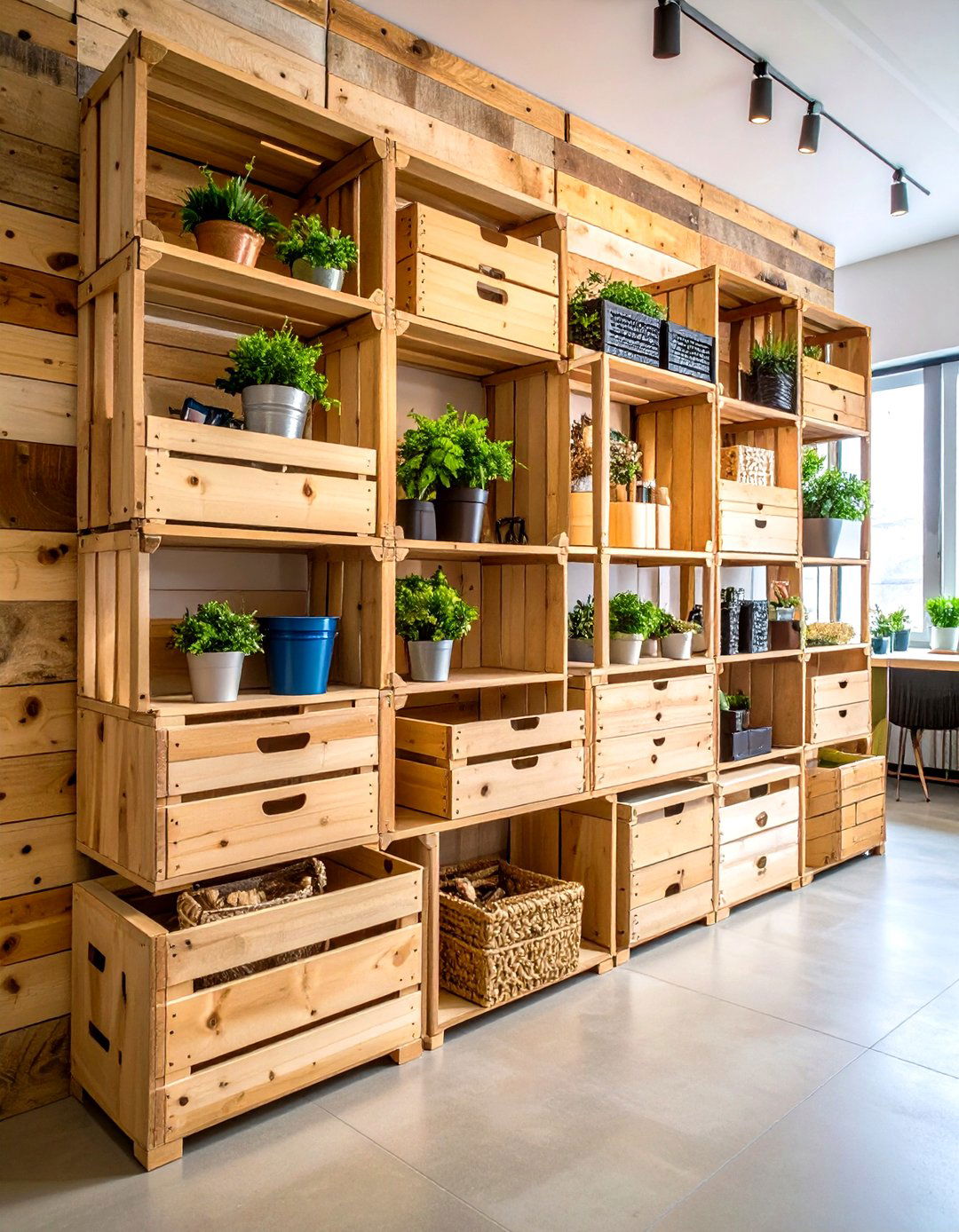 The Rustic Crate and Pallet Wall - 30 home office storage ideas