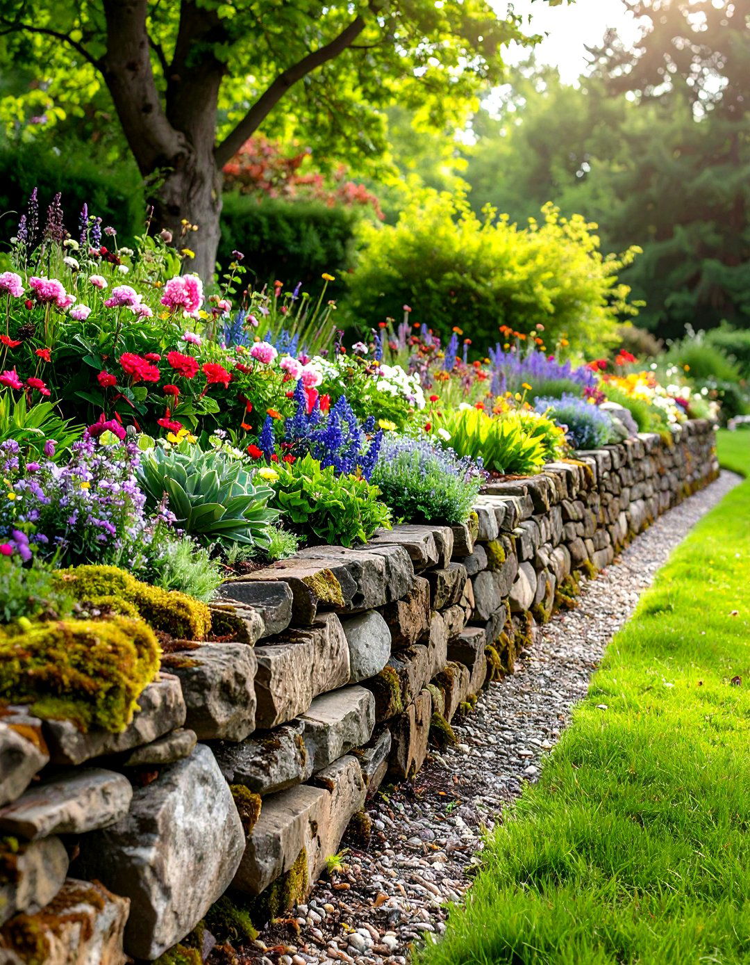 The Rustic Dry Stack Stone Garden Wall - 30 garden retaining wall ideas