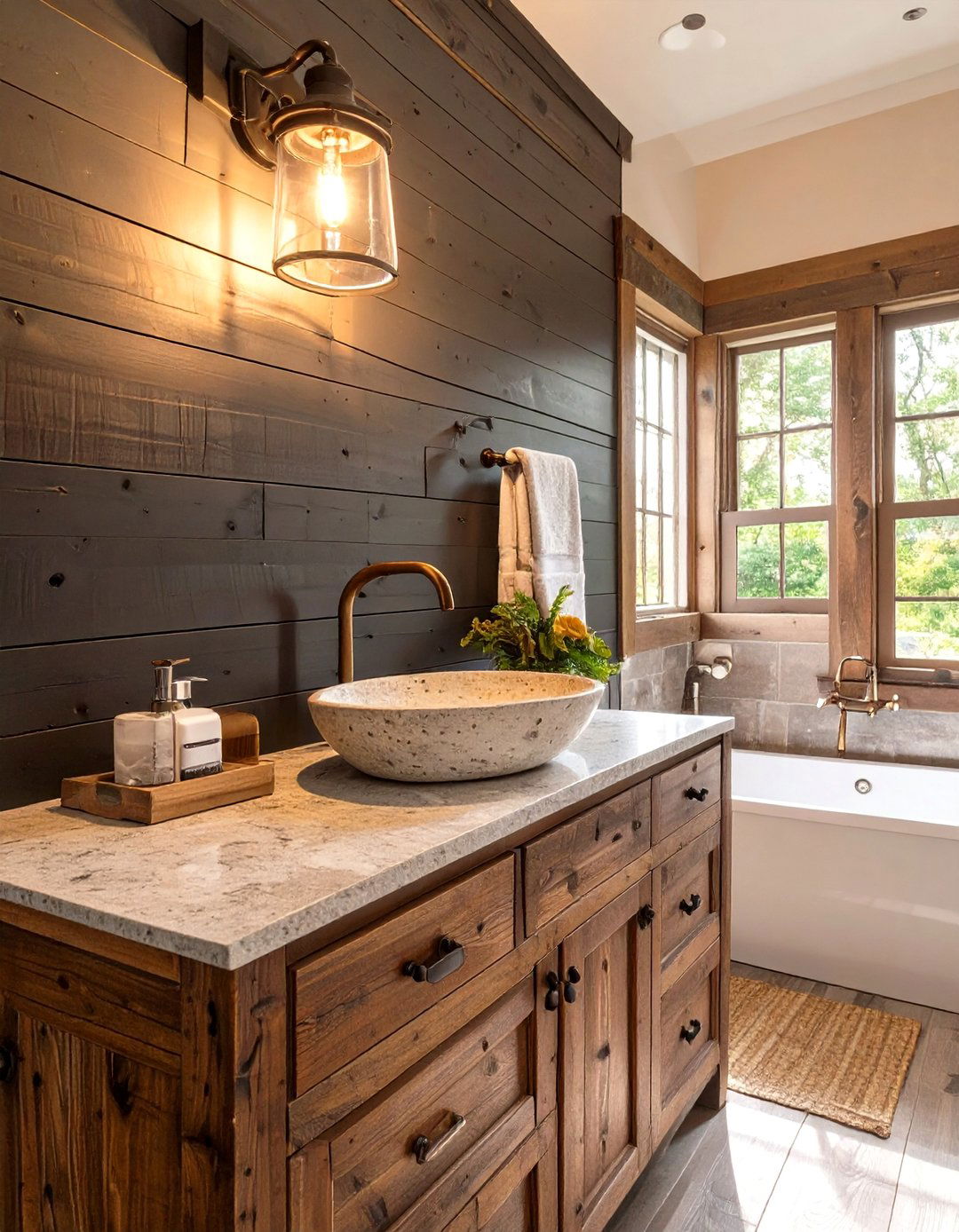 The Rustic Farmhouse Bathroom - 30 dark bathroom ideas