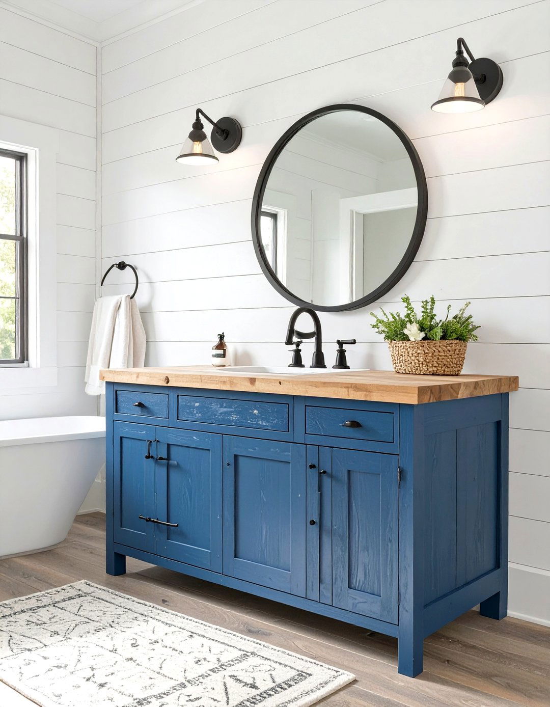 The Rustic Farmhouse Bathroom Charm - 30 navy blue vanity bathroom ideas