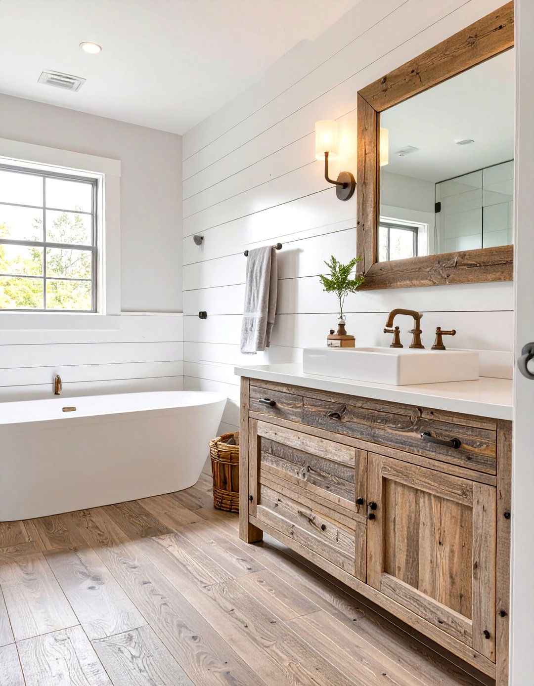 The Rustic Farmhouse Bathroom with Wood Look Tiles - 30 bathroom tile inspiration