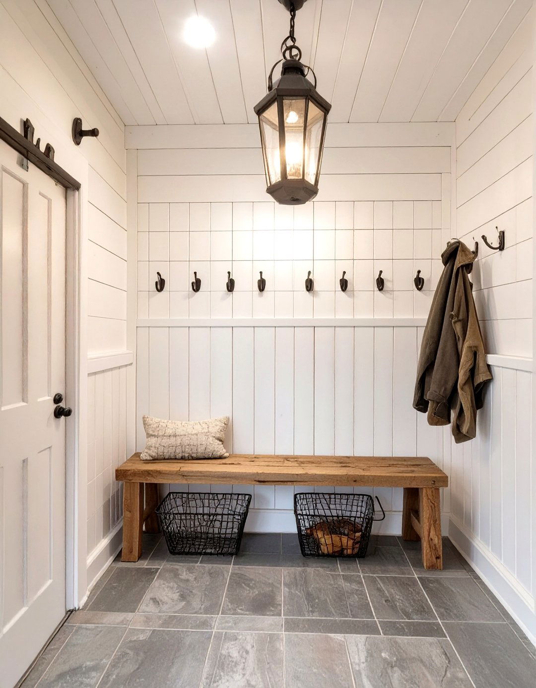 The Rustic Farmhouse Garage Mudroom - 30 garage mudroom ideas