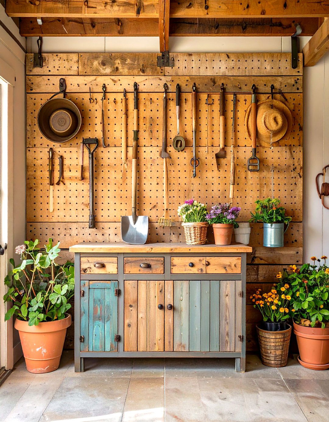 The Rustic Farmhouse Garage Pegboard - 30 garage pegboard ideas