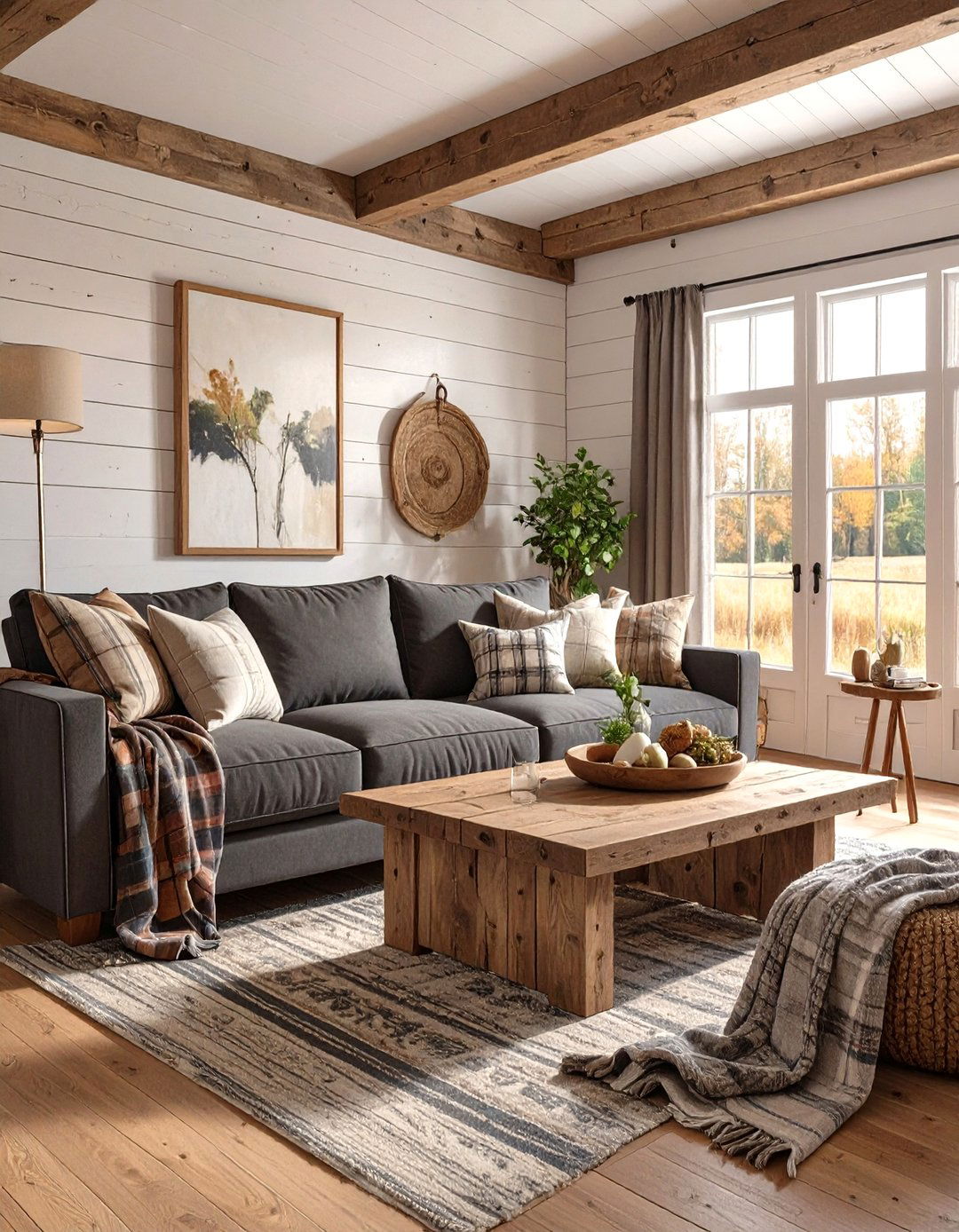 The Rustic Farmhouse Living Room - 30 dark gray couch living room ideas